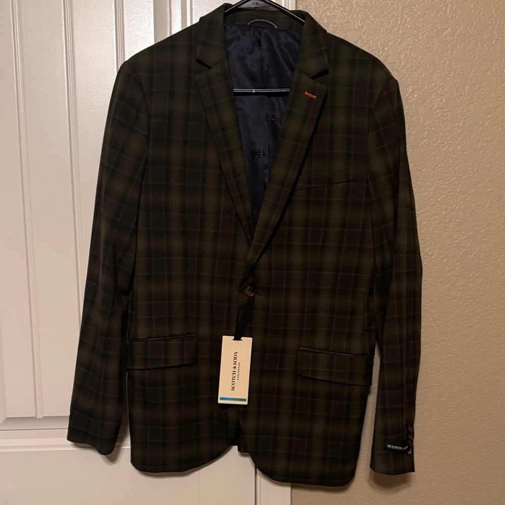 Men's Scotch and Soda Green Plaid Blazer size Medium NWT